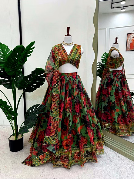 organza lehenga design