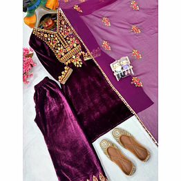 shiv purple velvet kurti with sequence work