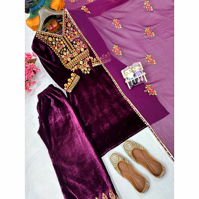 shiv purple velvet kurti with sequence work