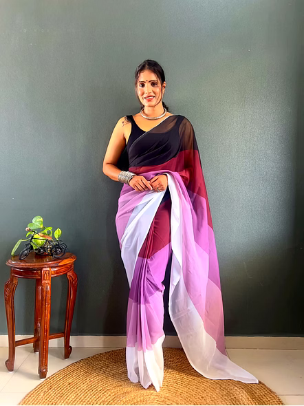 Dual-tone-ombre-ready-to-wear-georgette-saree-with-pre-stitched-pleats