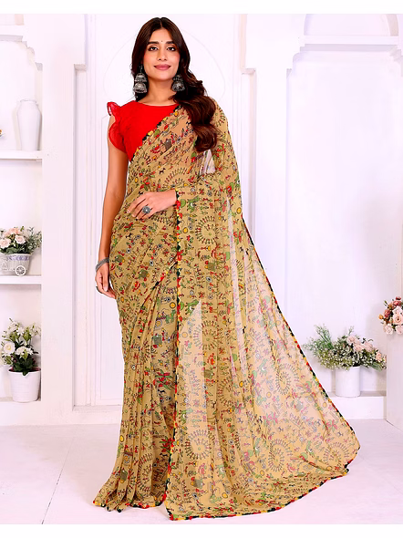 Beige mandala georgette saree