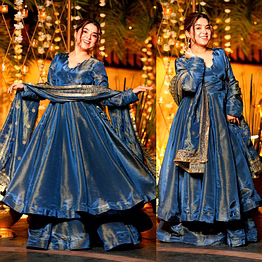 nency tex blue vichitra silk gown with sequin work