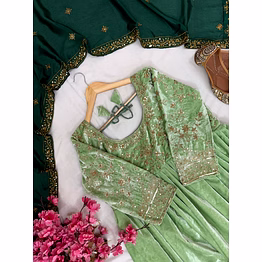 shiv green velvet gown with sequence work