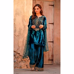 shiv cyan velvet kurti with sequence work