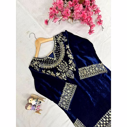shiv blue velvet kurti with sequence work