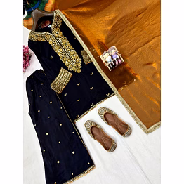 shiv black chinon silk kurti with sequin work