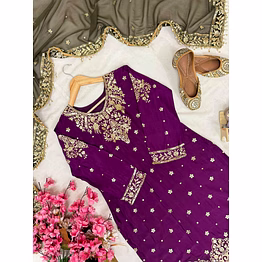 shiv purple chinon silk kurti with sequence work