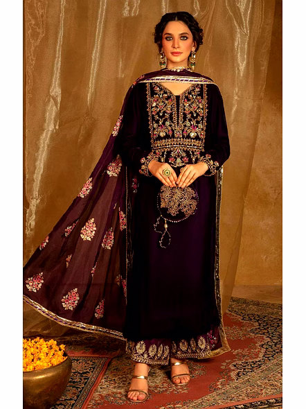 Purple Velvet Kurti with Sequence Work