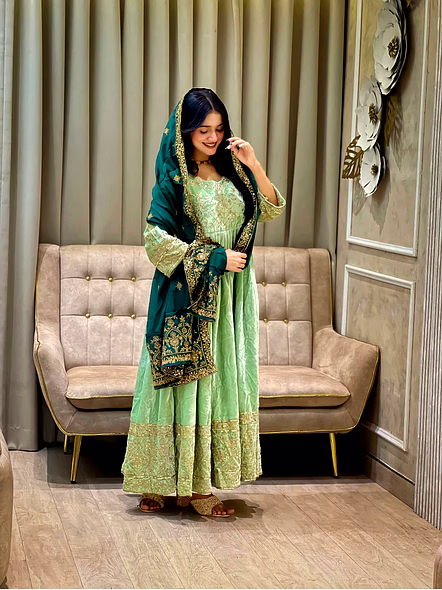 velvet gown with sequence work