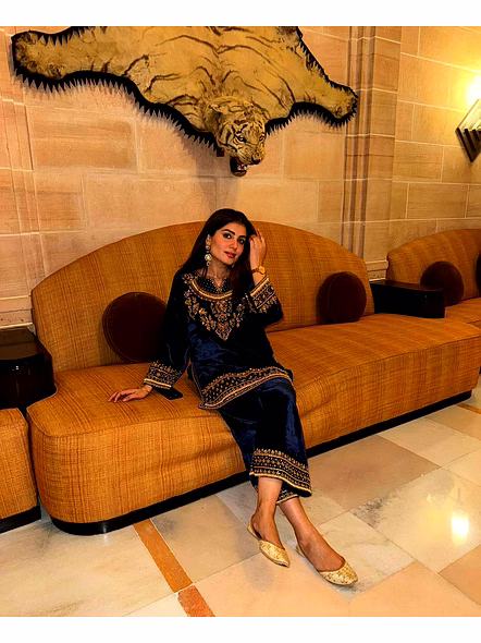 velvet kurti with sequence work