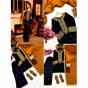 Black Chinon Silk Kurti with Sequin Work