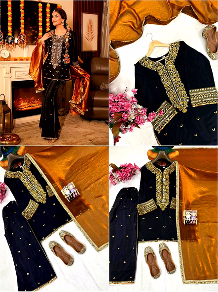 black chinon silk kurti