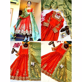 shiv orange moss silk gown with sequence work