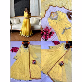 shiv yellow georgette gown with sequence work