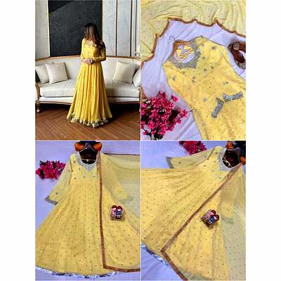 shiv yellow georgette gown with sequence work