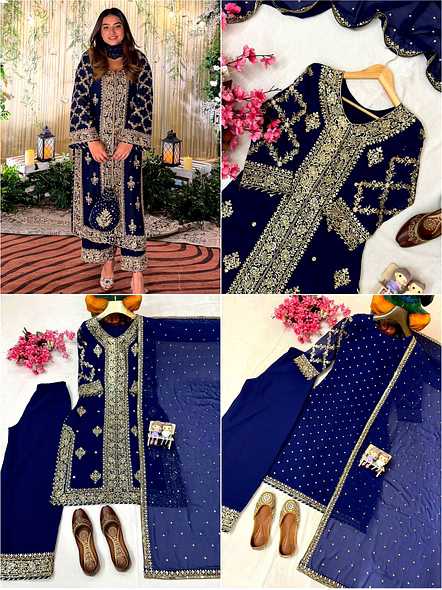 Teal Georgette Kurtis With Sequence Work