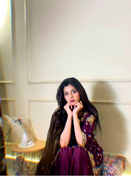 Purple Chinon Silk Kurtis with Sequence Work