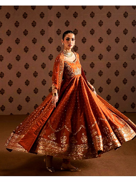 Orange Rangoli Silk Gown with Sequence Work