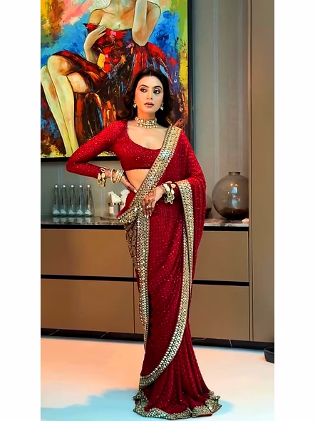 red georgette saree