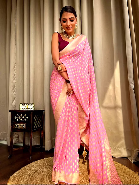 Blush Pink lichi silk saree