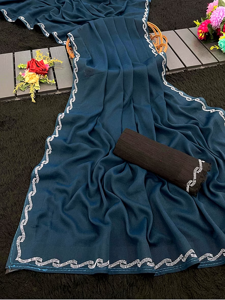 plain saree with siroski work