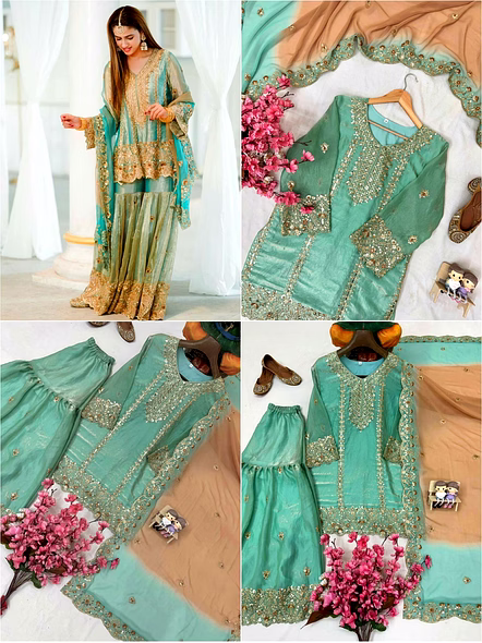 Cyan Fendi Silk Kurti