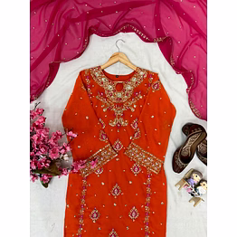 shiv orange georgette kurti with sequence work