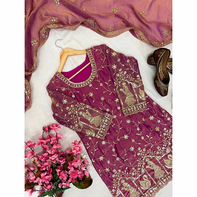 shiv pink moss silk kurti with sequence work
