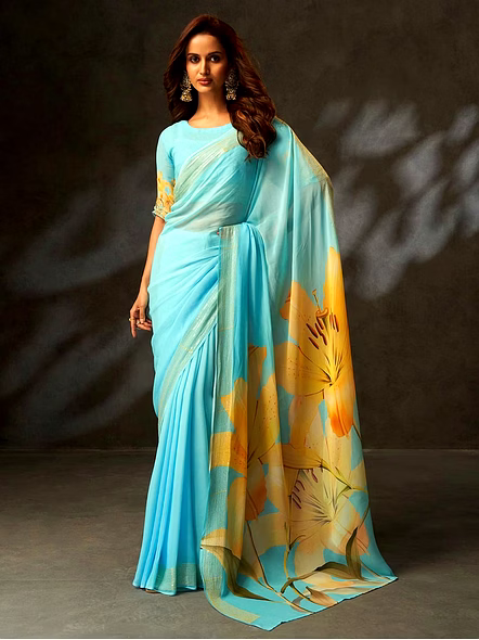 Cyan party saree for women