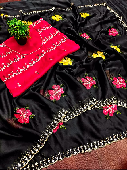 Black georgette saree online