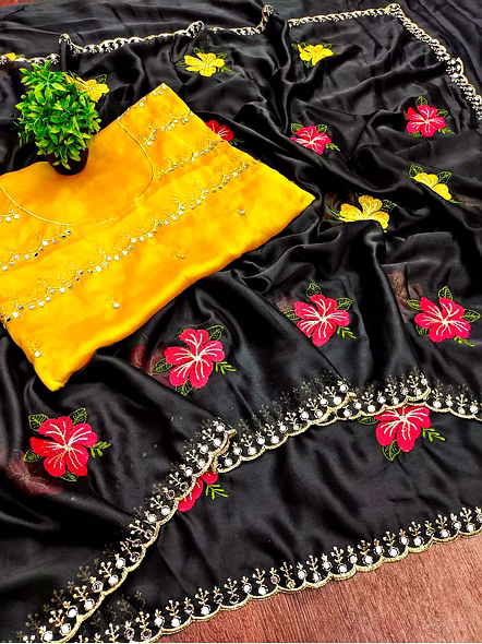 Black georgette saree online