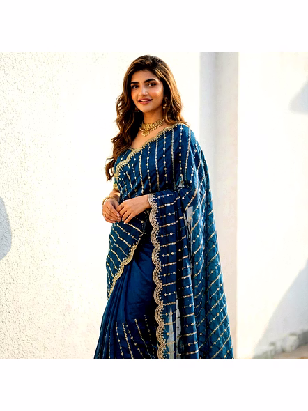 Cyan fancy saree for women