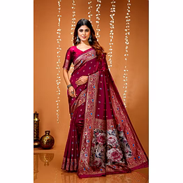 chitra tex maroon lichi silk saree with jacquard border
