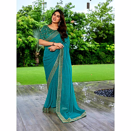 chitra tex bandhani printed georgette saree with embroidered border