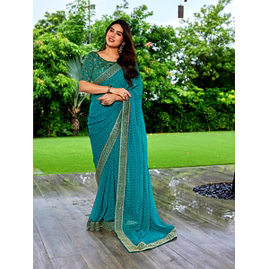 Bandhani Printed Georgette Saree With Embroidered Border