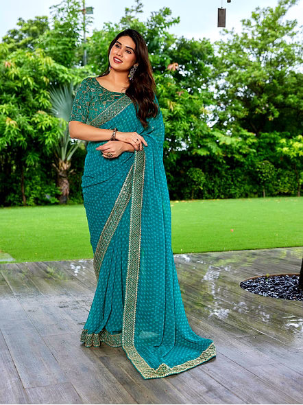 georgette saree Cyan