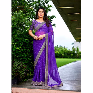 Bandhani Printed Georgette Saree With Embroidered Border
