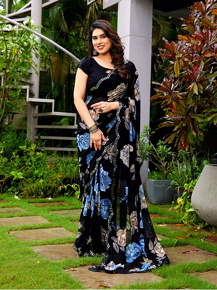 georgette saree with mirror work