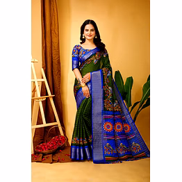 chitra tex kalamkari print dola silk saree