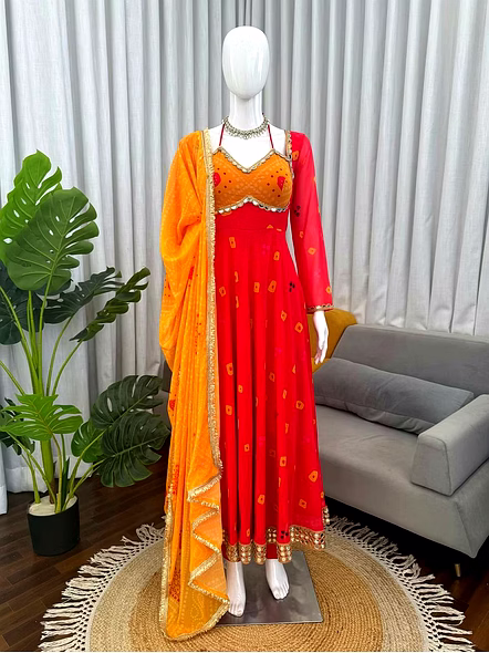 red georgette printed top