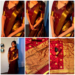 shiv fashion maroon lichi silk saree with rich jacquard weaving