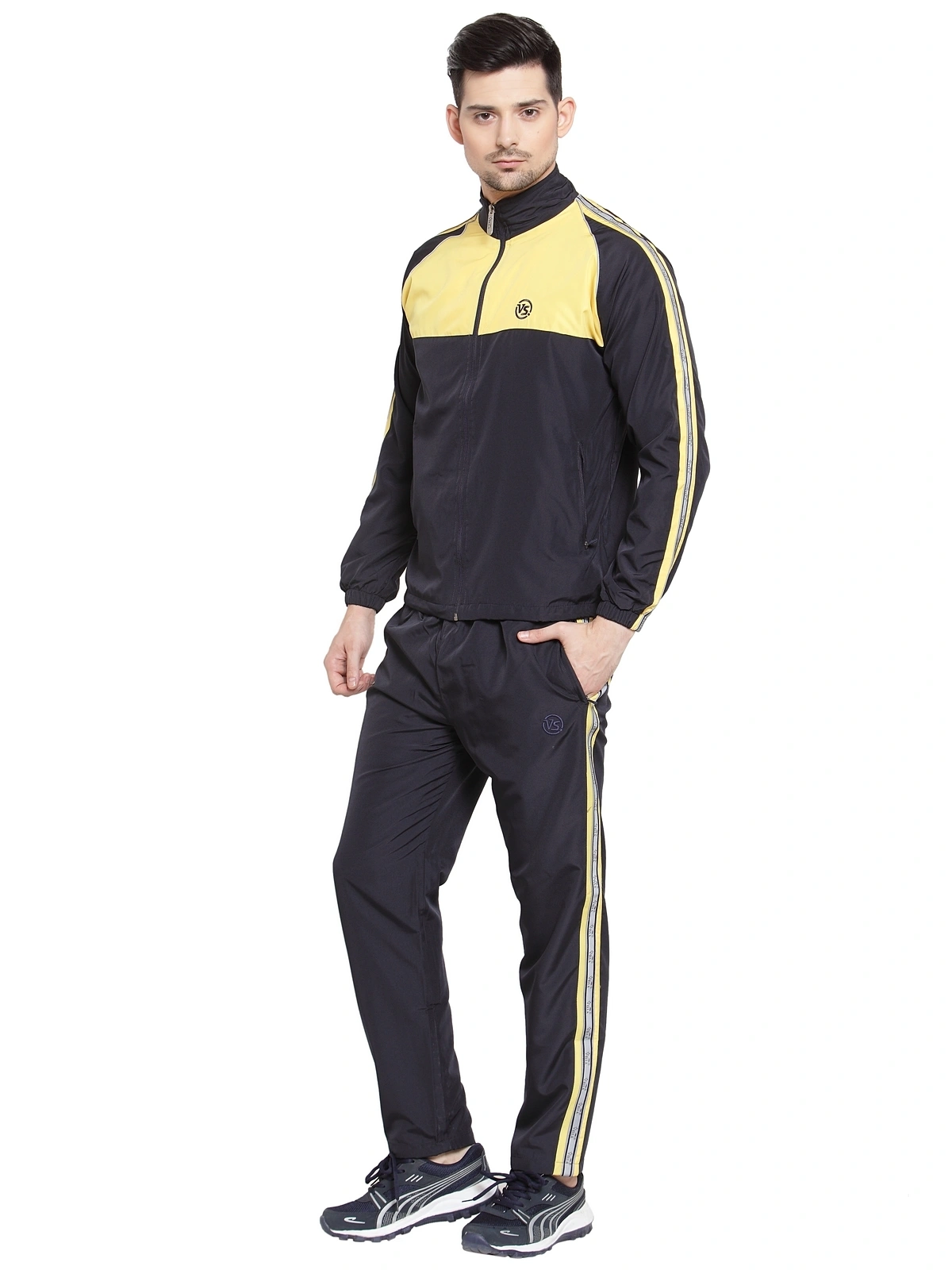 Vella Navy Yellow Color Radium Tape Tracksuit-2XL-Navy-4