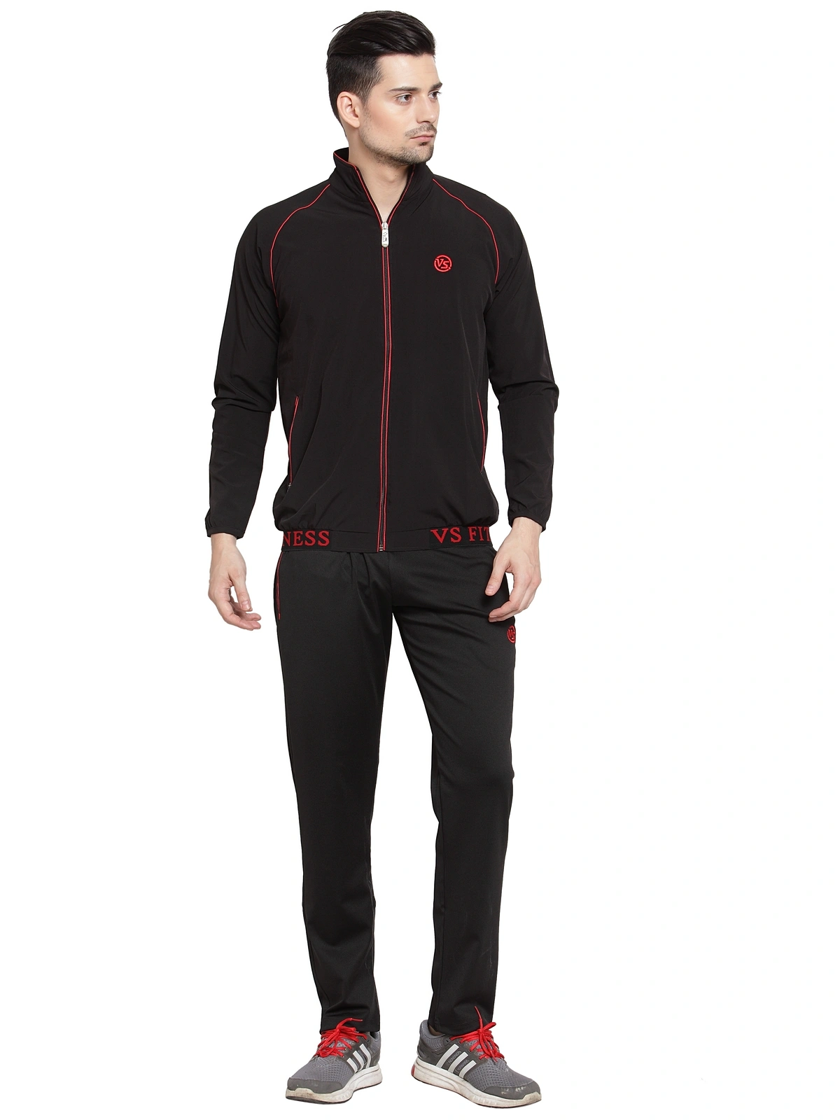 Vella Black Color  Tracksuit-VSNSTS1848_PIP_BLKRED_CMB_M