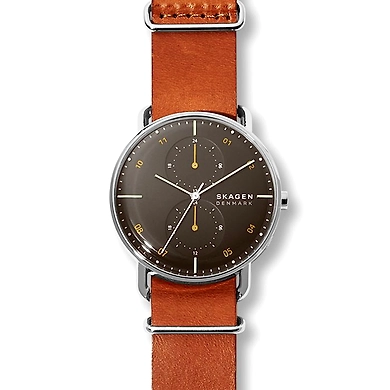 Horizont Brown Leather Dual Time Watch-SKW6537