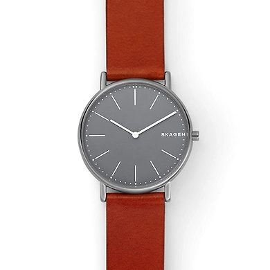 Signatur Slim Titanium and Cognac Leather Watch-SKW6429