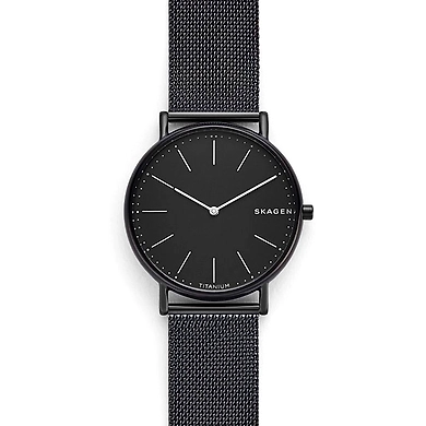 Signatur Slim Titanium and Black Steel-Mesh Watch-SKW6484