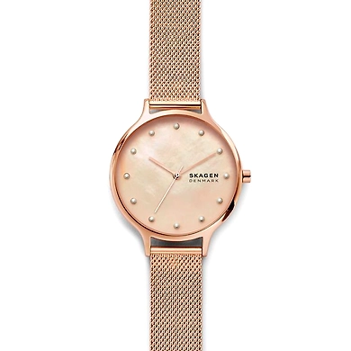 Anita Mother-of-Pearl Rose-Tone Steel-Mesh Watch-SKW2773