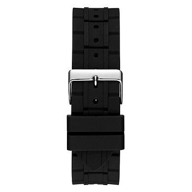 Gents Silver Tone Case Black Silicone Watch-2