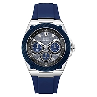 Gents Silver Tone Case Blue Silicone Watch