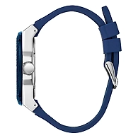 Gents Silver Tone Case Blue Silicone Watch